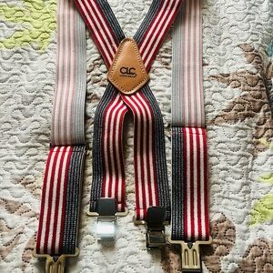 CLC Custom Leathercraft Heavy-Duty Work Suspenders, Elastic Straps RED LINES 2"